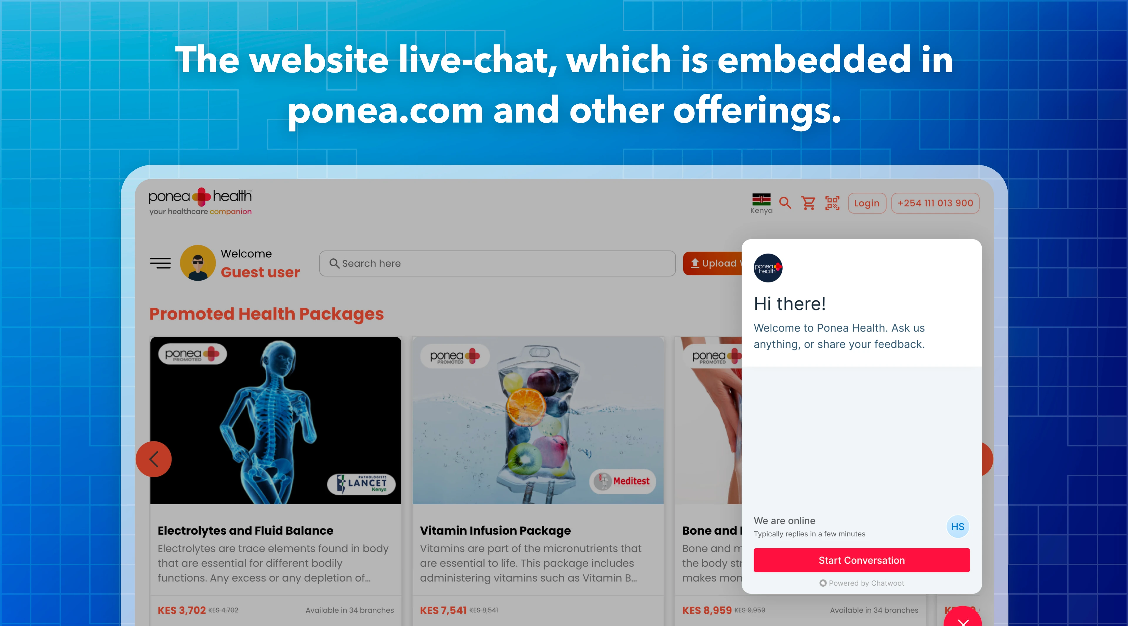 Chatwoot live chat widget on the Ponea Health site